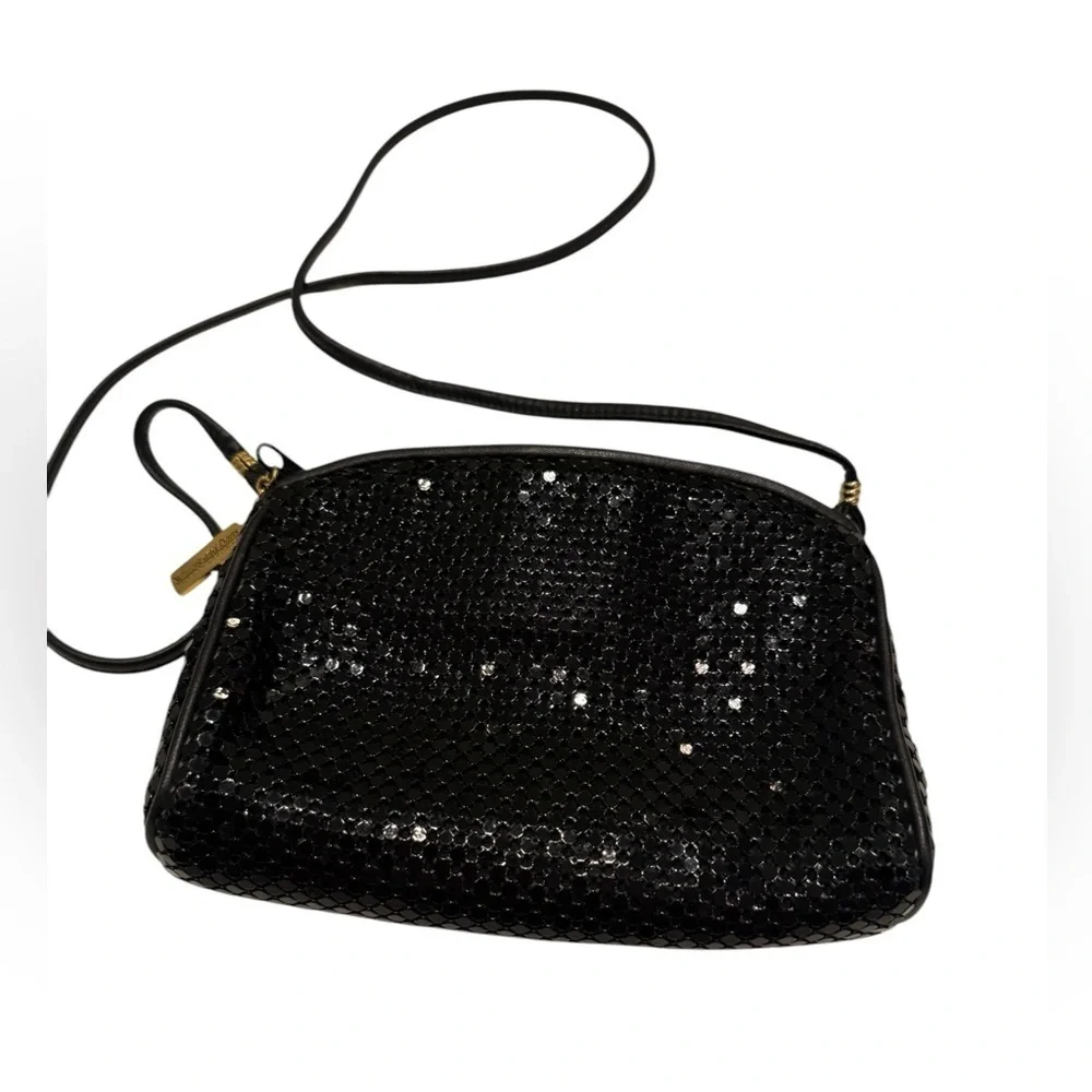 Whiting & Davis Black Mesh Sequin Shoulder Bag VTG. Purse Formal Party Crossbody